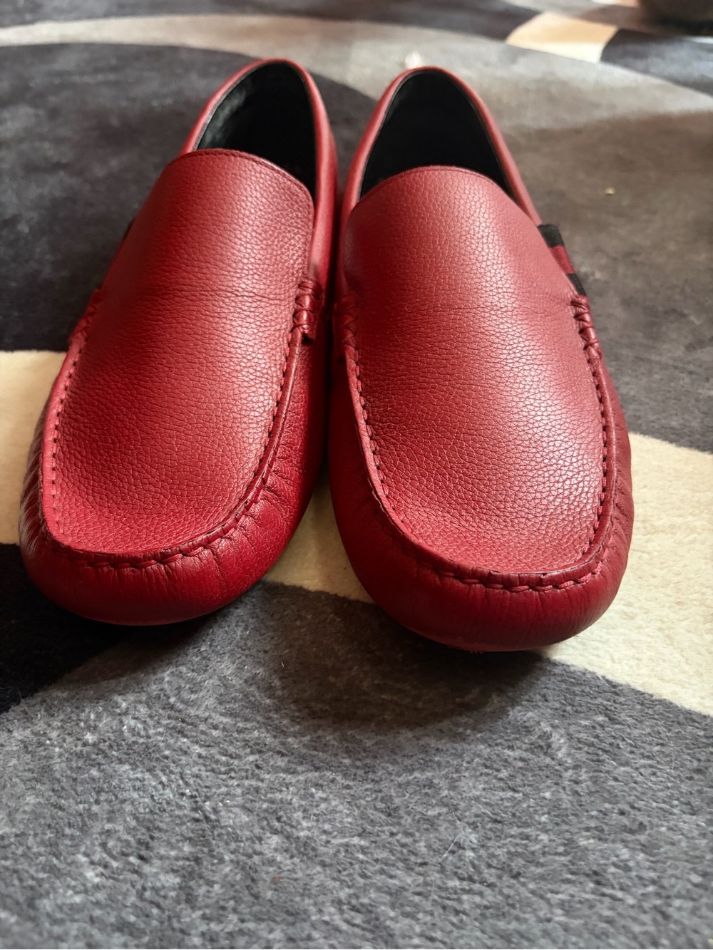 Authentic Gucci Red Pebbled Leather Loafers / Moccasins